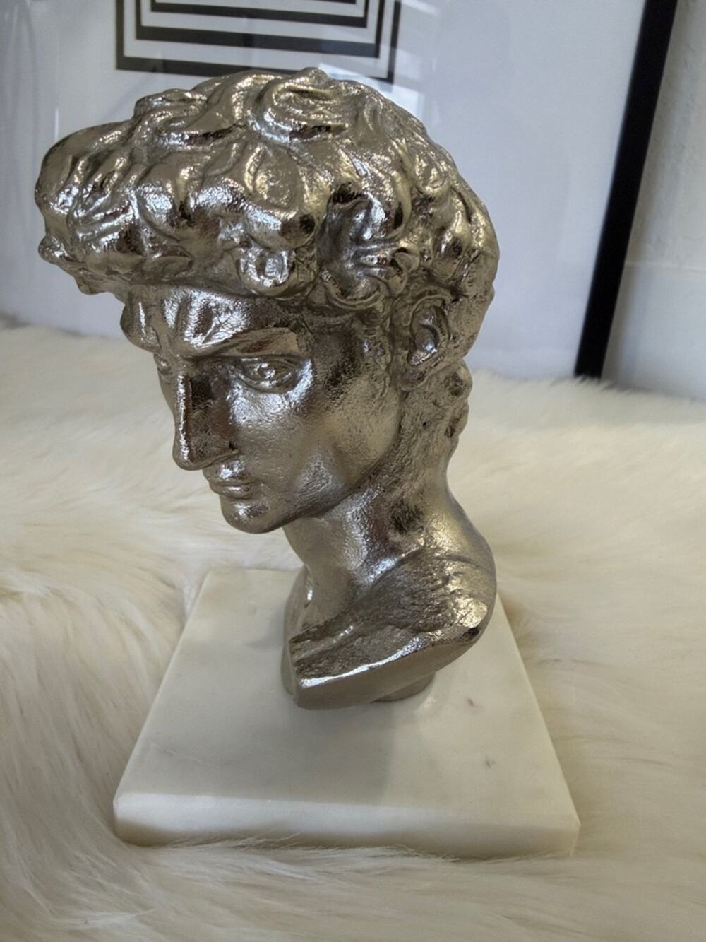 Decorative Silver David Bust Sculpture on Marble - Home Art Accent New